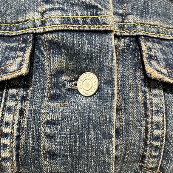 NEW GAP Vintage Y2K Distressed Denim Jean Classic Cropped Jacket Buttons XS NWOT - Picture 7 of 16